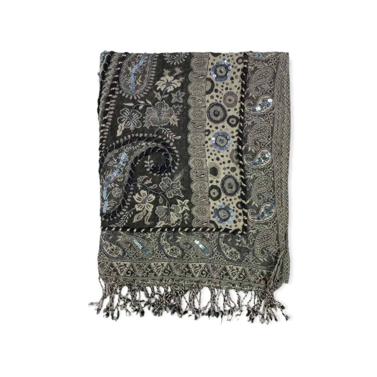 Chenson & Gorett – Cachecol - Mulher por atacado – Lenço Étnico Indiano de Lã com Paetês e Bordados15