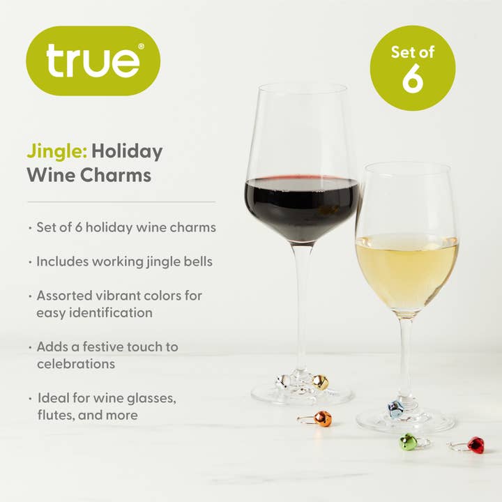 Multicolor Jingle Holiday Wine Charms Set of 6 for wholesale on Faire2