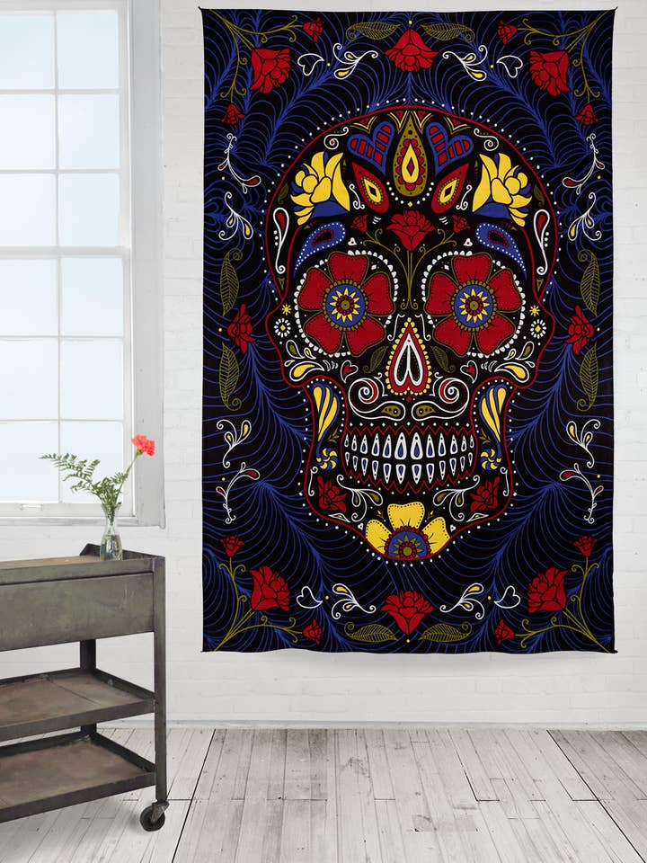 Tapisserie 3D Sugar Skull Hanger, tapisseries emballées avec boucles pour la vente par Sunshine Joy