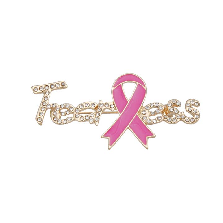 Breast Cancer Gold Fearless Pink Ribbon Brooch for wholesale on Faire1