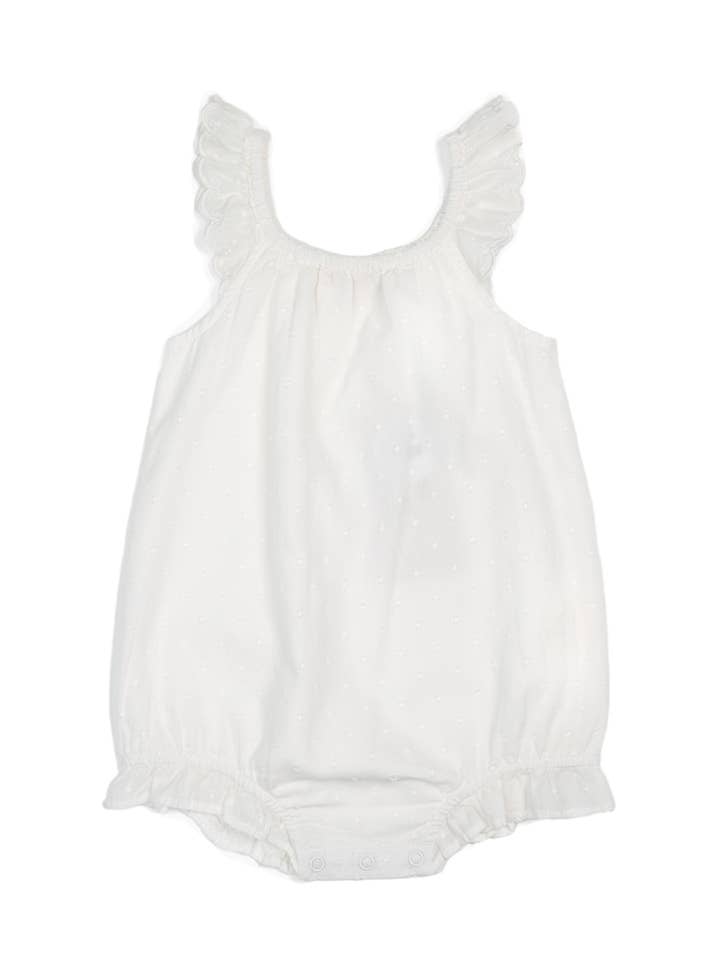 Calliope | Swiss Dot Embroidered Romper | Antique Ivory for wholesale by Lepela