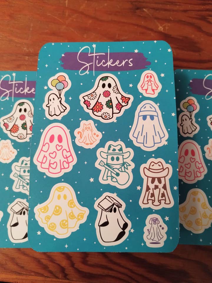 Cute Kawaii Ghosts Sticker Sheet for Notebooks, Planners for wholesale by The Crafty Bookworm3