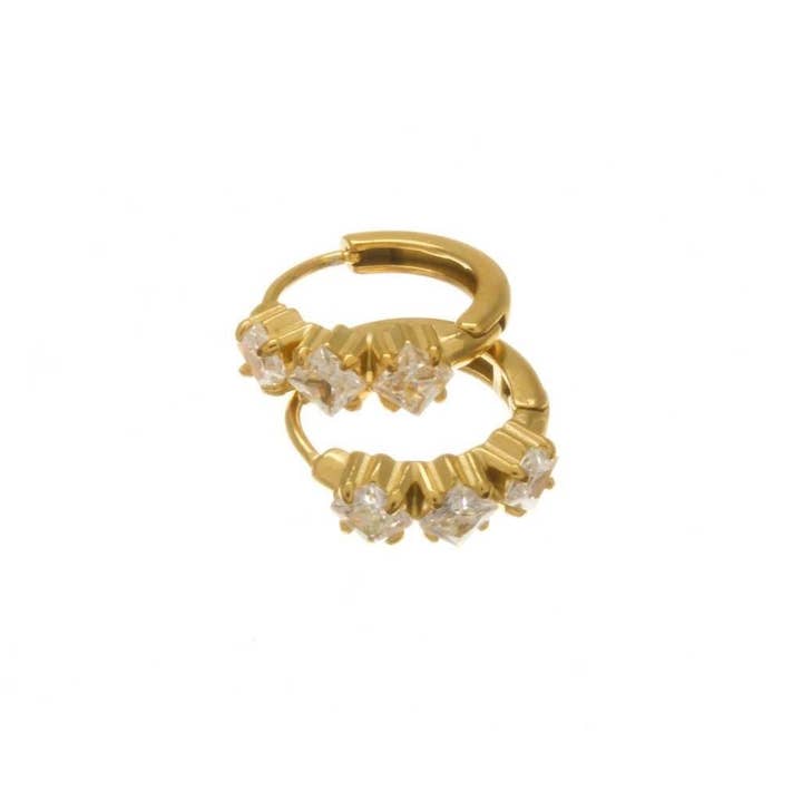 Stainless Steel Gold CZ Minimalist Huggie Hoops SSERG03 for wholesale by Jewel Pledge