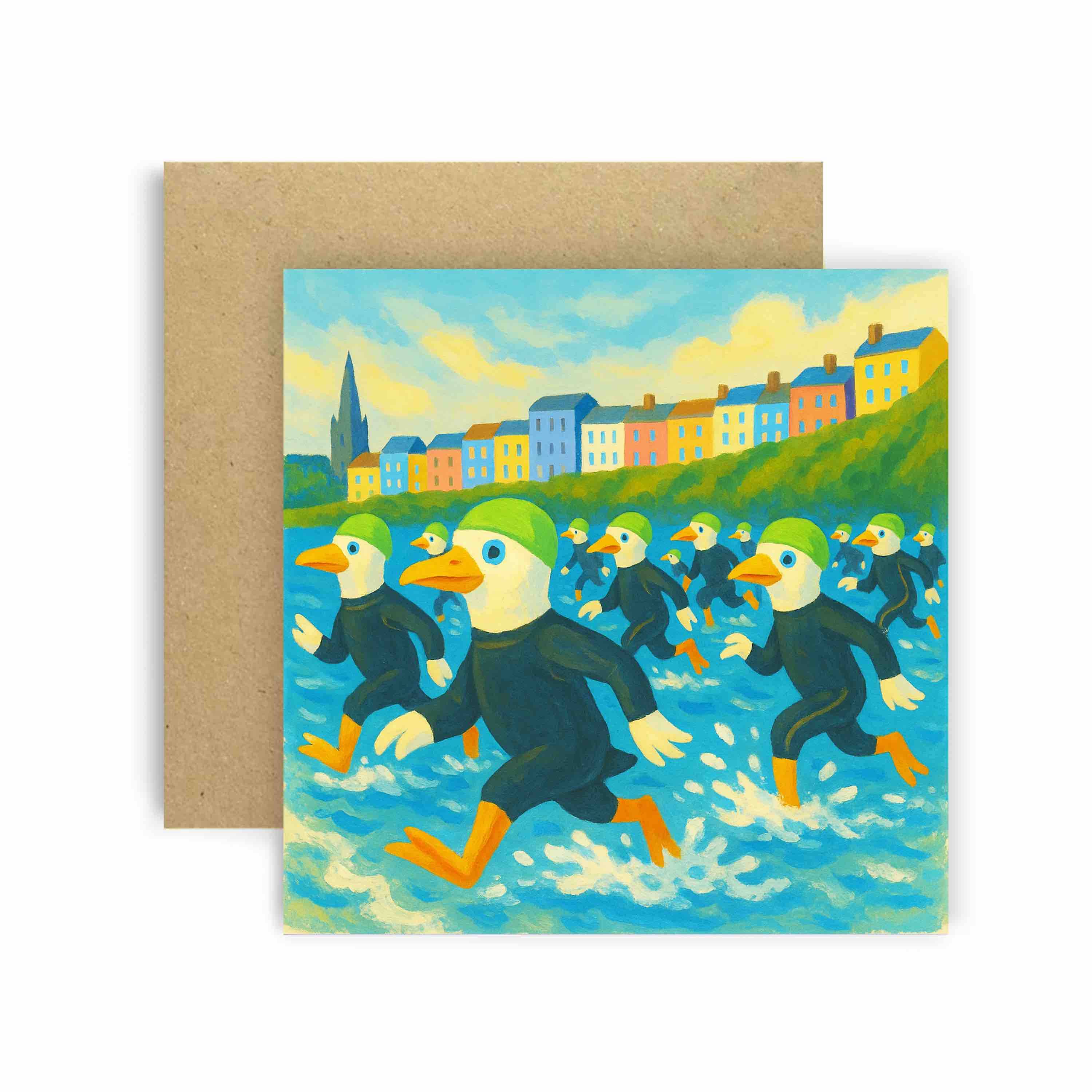 Huxters - Wholesale Everyday Greeting Card - Tenby Gulls Swimming0