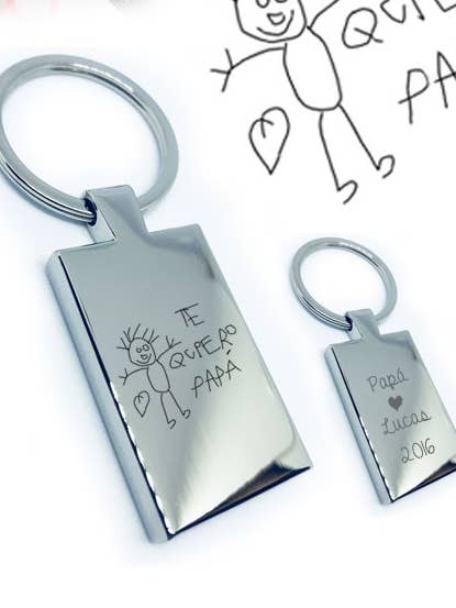Rectangular steel keychain engraved with personalized drawing. for wholesale by Happypulseras