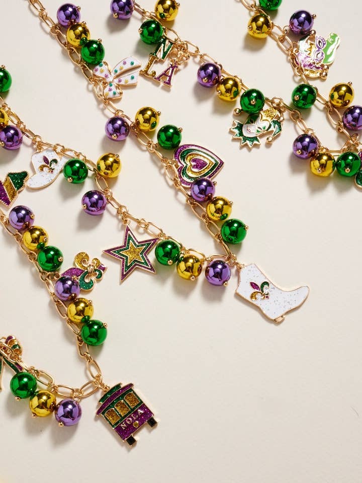 18 Inch Mixed Mardi Gras Charm Bead Chain Necklace for wholesale by Designature New York