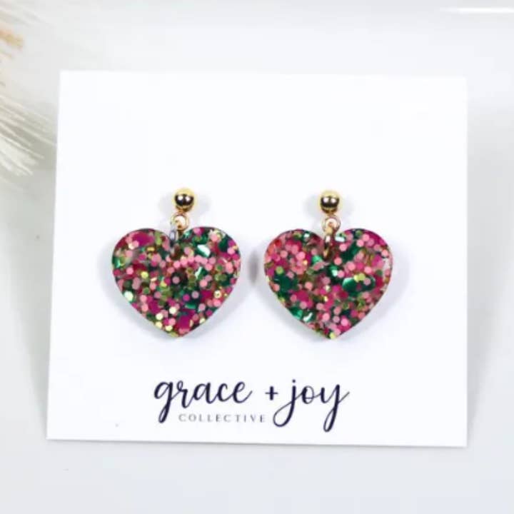 Good witch Heart Dangle Earrings, Pink and green earrings for wholesale by Grace + Joy Collective
