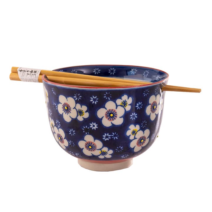 Urban Tokyo - Wholesale Bowl - Ume Plum Design 18oz 5.25"D Bowl With Chopsticks Set1