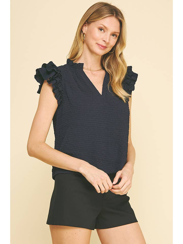 PINCH - Wholesale Blouse - Women's - TEXTURED WOVEN RUFFLED SLEEVE BLOUSE TOP - 5743T