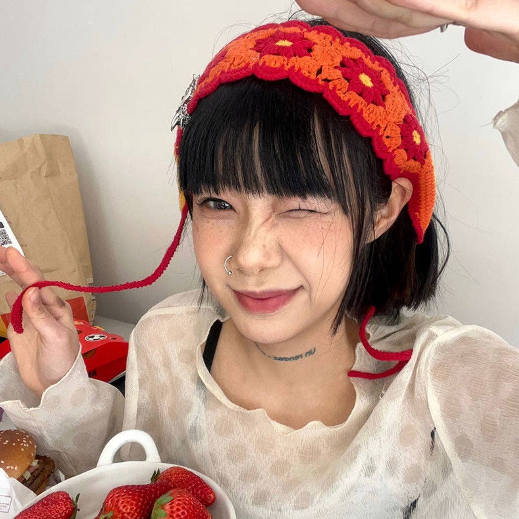 Funkyrel® Atzbranding Limited – Bandana - Mulher por atacado – Haila - Bandolete de Flores em Croché - O Acessório Perfeito para o Verão3