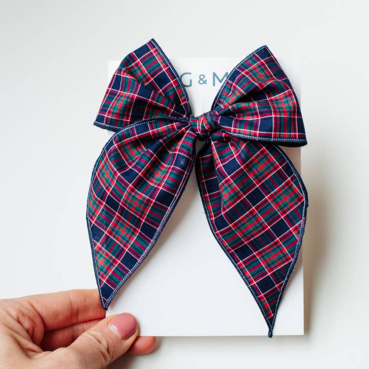 Fig & Moss - Venta al por mayor Pinzas para el pelo - Niños - Lazos para el pelo azul marino a cuadros - Fig & Moss
