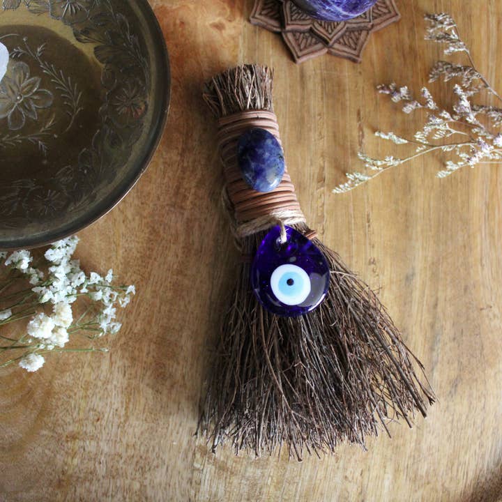 Moondust and Raven - Wholesale Meditation Supplies - Evil Eye Protection Witch's Broom, Crystal Witch Besom
