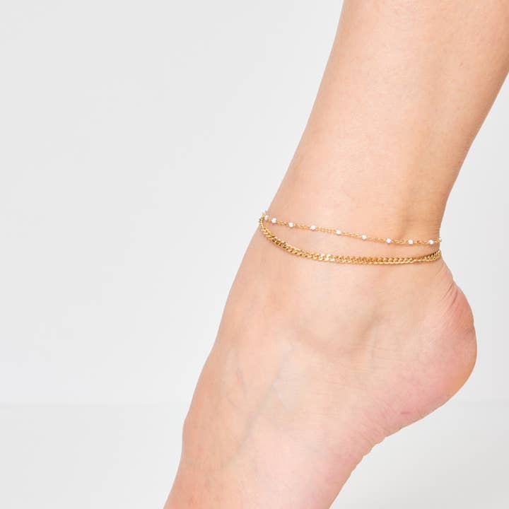 White 624RX03 stainless steel ankle chains for wholesale on Faire0