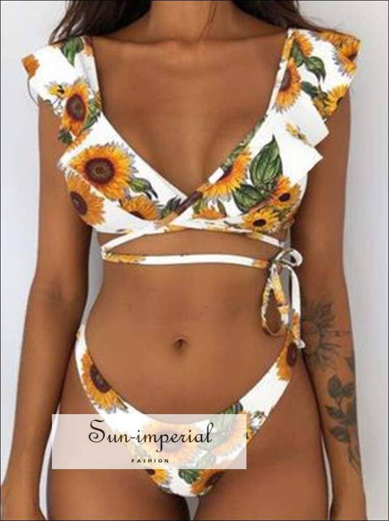 Sun Imperial – Biquíni - Mulher por atacado – Conjunto de biquíni boho vintage com estampa tribal e detalhe de babado8