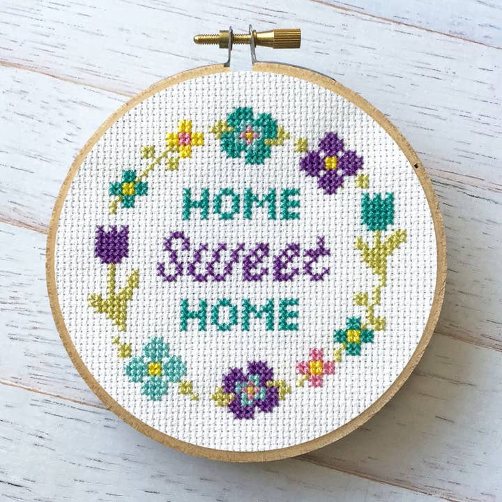 Floral Home Sweet Home Spring Cross Stitch Kit for wholesale by Spot Colors
