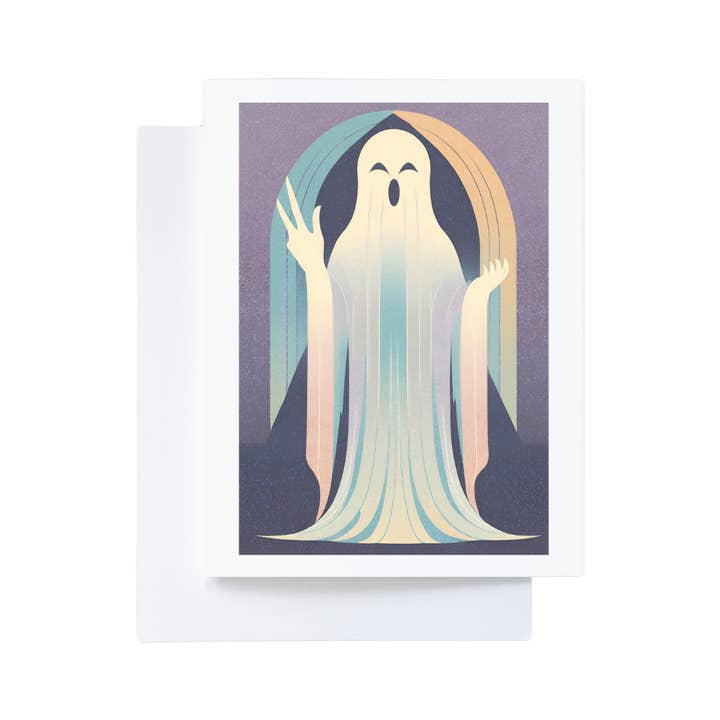 Biglietto di Halloween con Fantasma in Stile Art Déco Pastello per la vendita all'ingrosso da parte di Cryptic Paper Co.