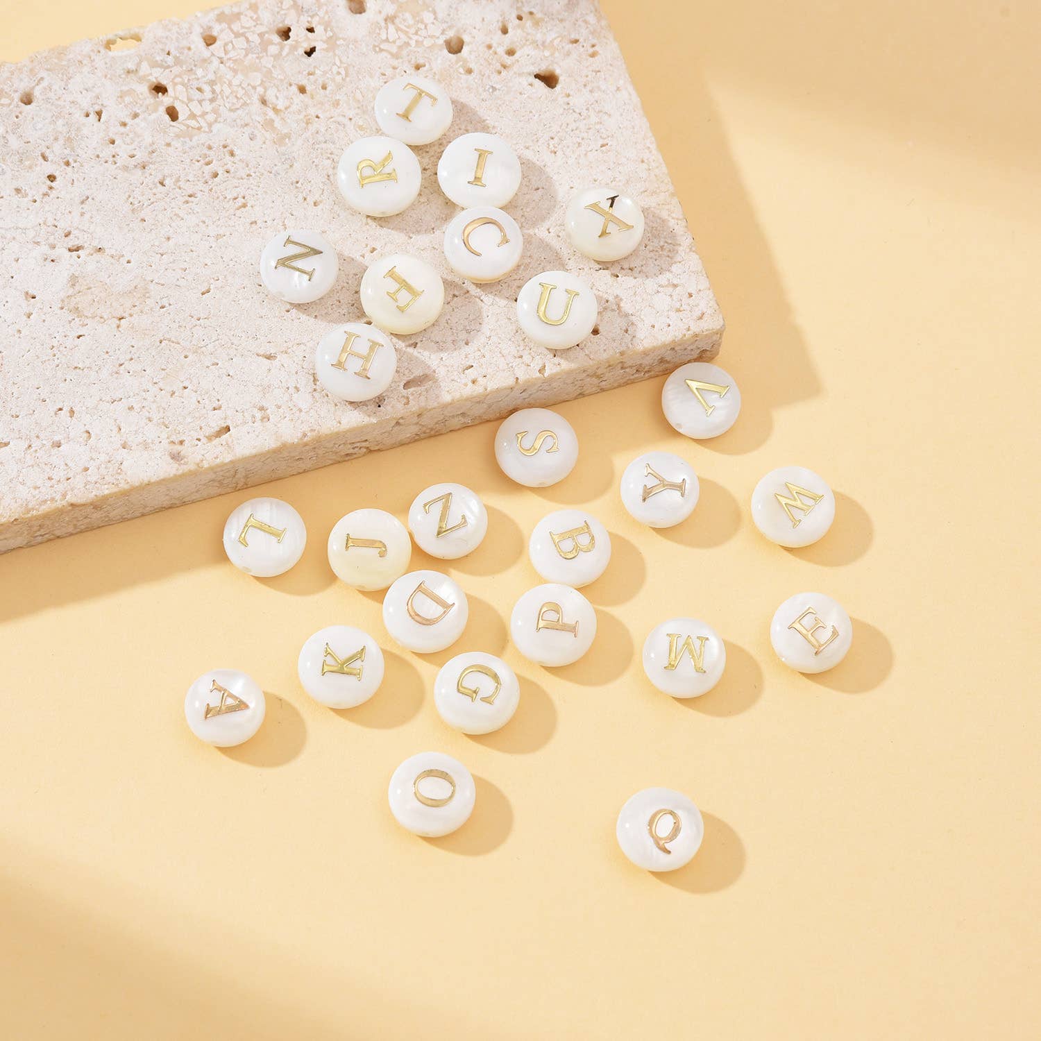 findings4uGem - Wholesale Individual Charm/Pendant - Mother of Pearl Shell Alphabet Initial Letter Beads, BD1744