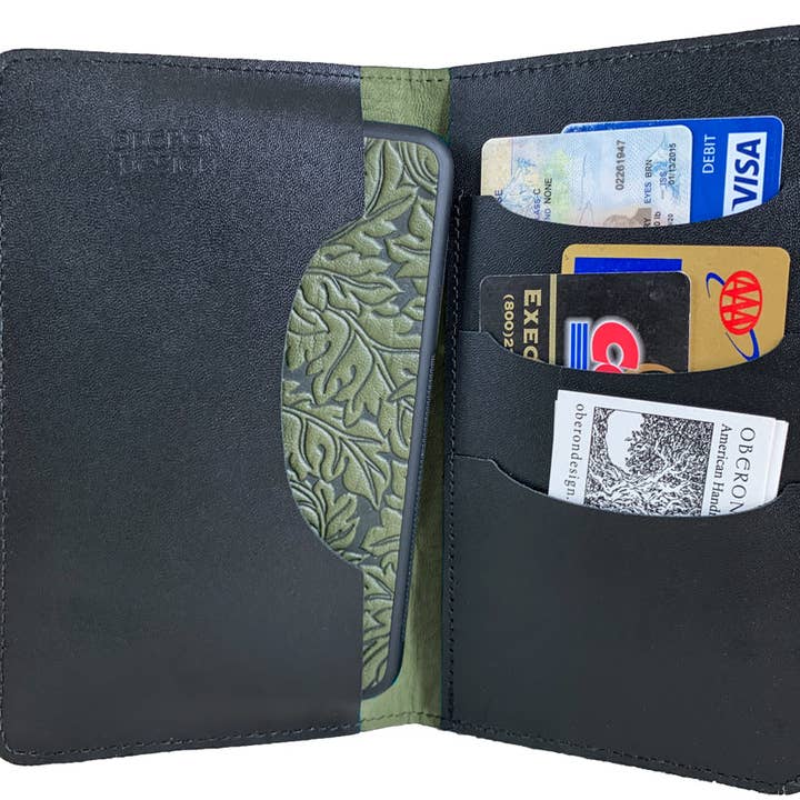 Oberon Design - Wholesale Phone Wallet - Unisex - Large Leather Smartphone Wallet - Acanthus Leaf2
