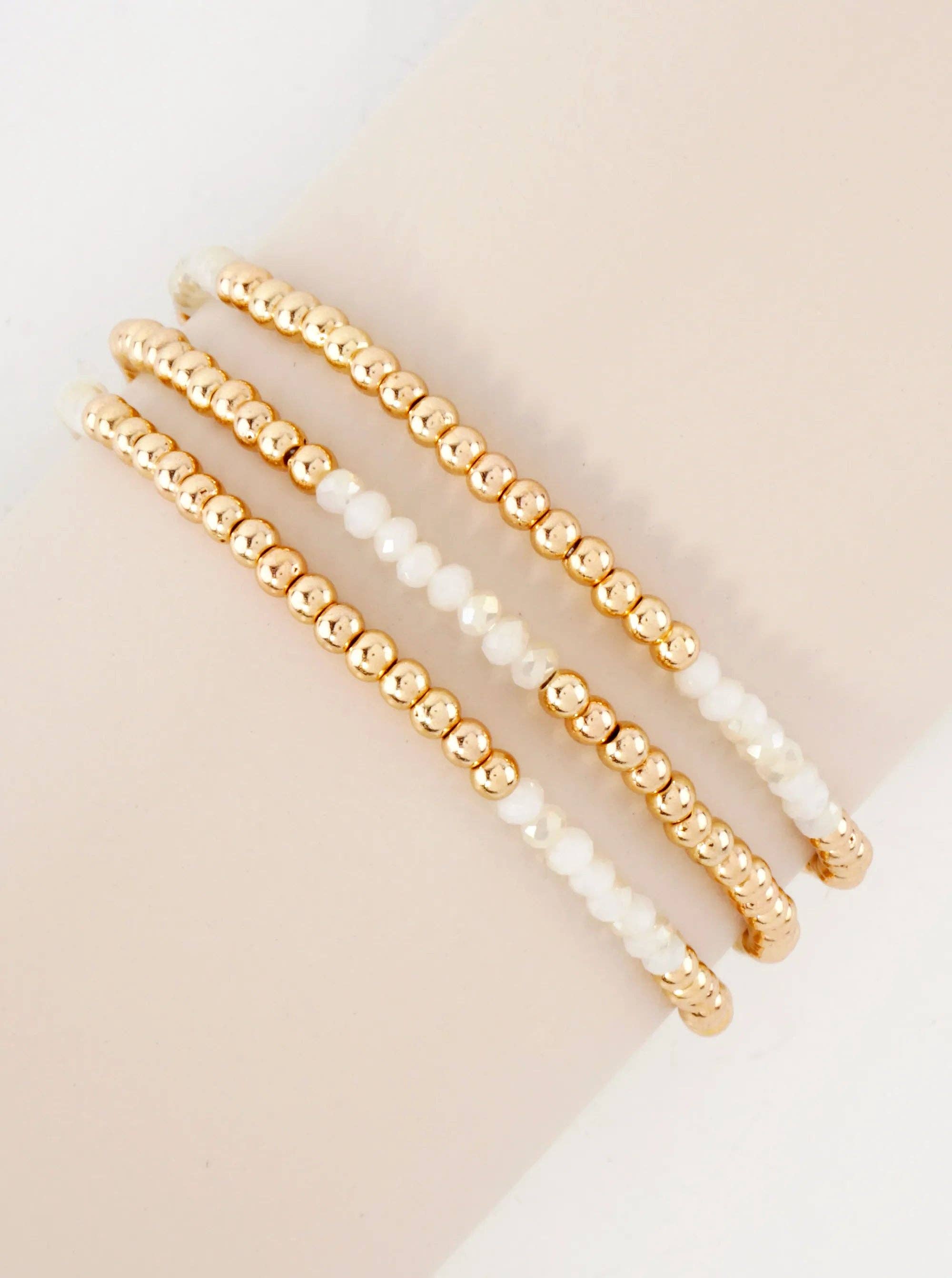 Wild Honey - Wholesale Jewelry Set - 3PC-Set Skinny Metallic Glass Beads Stackable Stretch Bracelets10