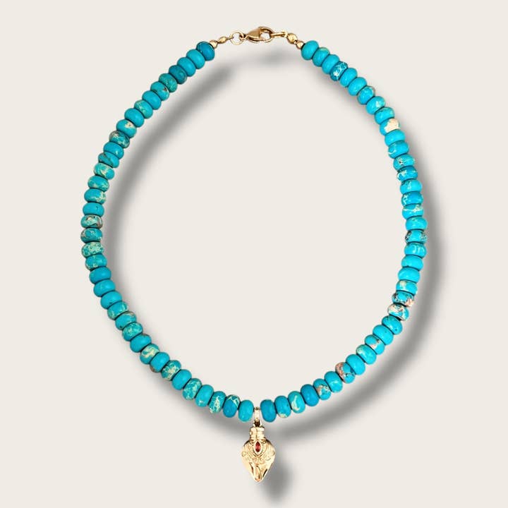 My Faith Protects and Strengthens Me — Sacred Heart of Jesus Turquoise Necklace for wholesale by Georgina Nicol