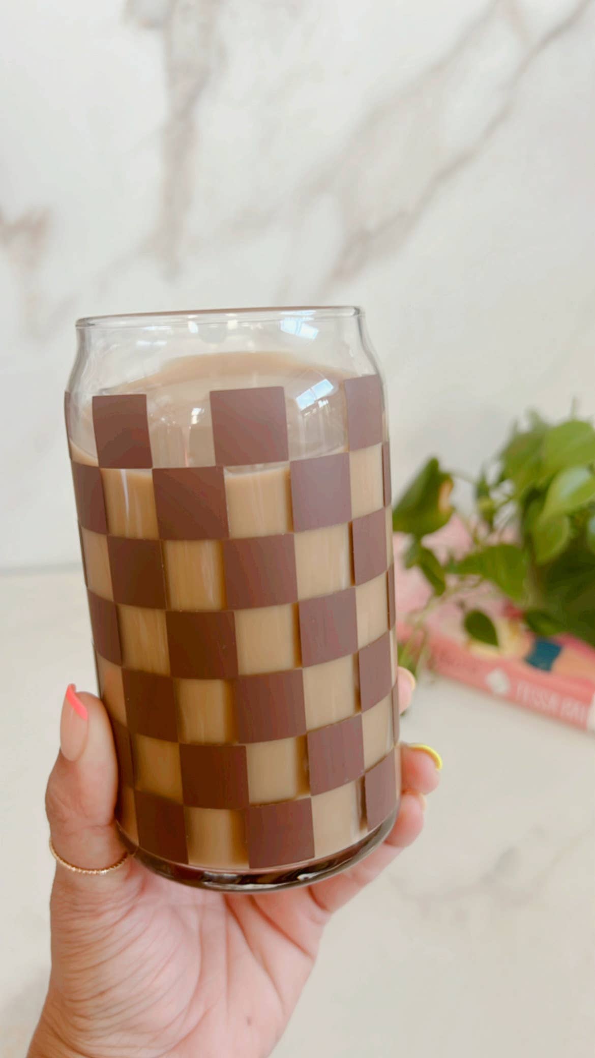 NVDSIGNZ - Wholesale Drinking Glass/Cup - Neutral Checkered Iced Coffee Glass,Libbey Beer Can Glass 8