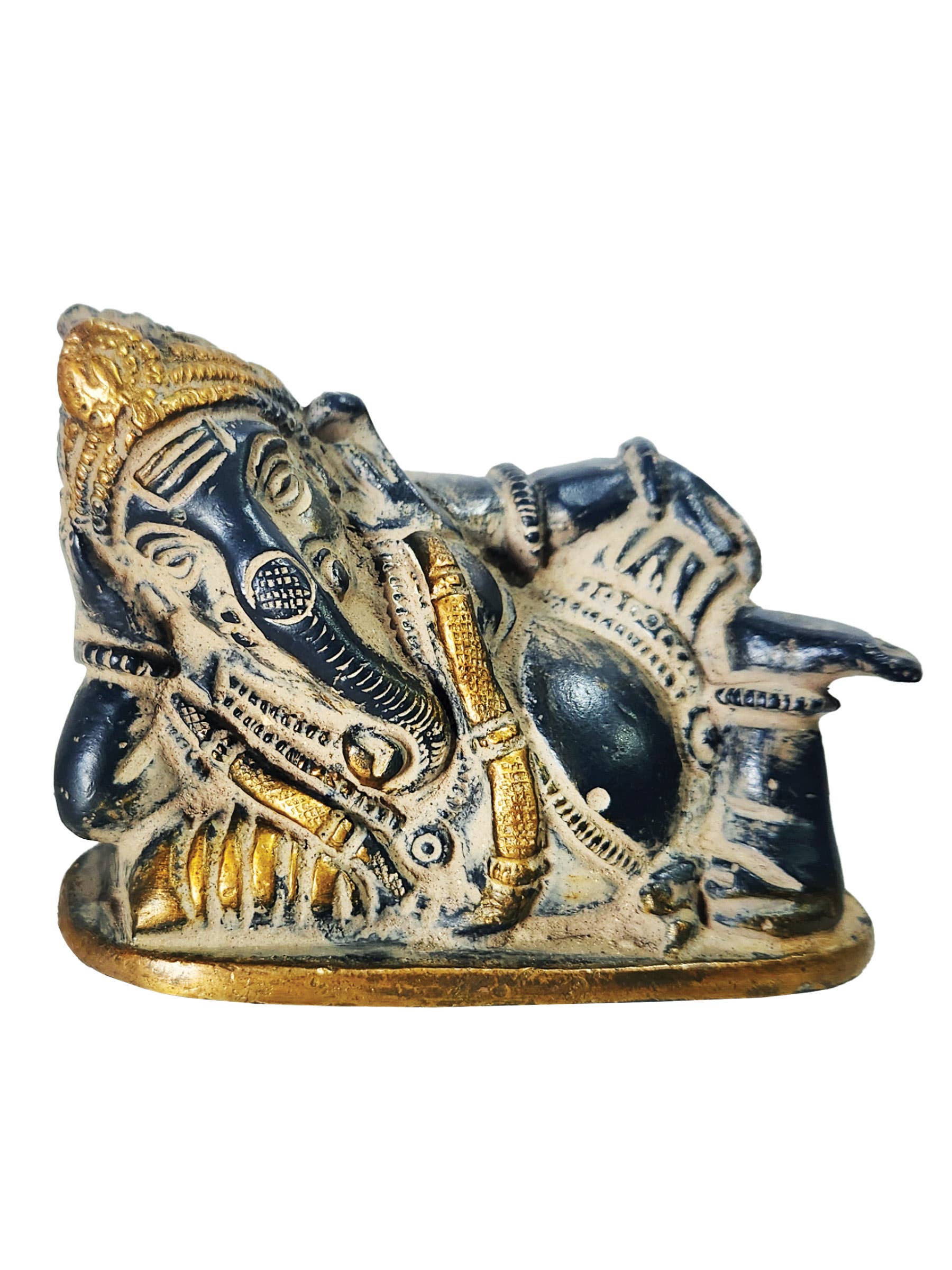 Yak & Yeti – Engroshandel Skulptur – Messing hvilende Ganesh-statue sort sandfinish