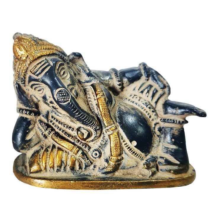 Yak & Yeti – wholesale Sculpture – Brass Resting Ganesh Statue Black Sand Finish