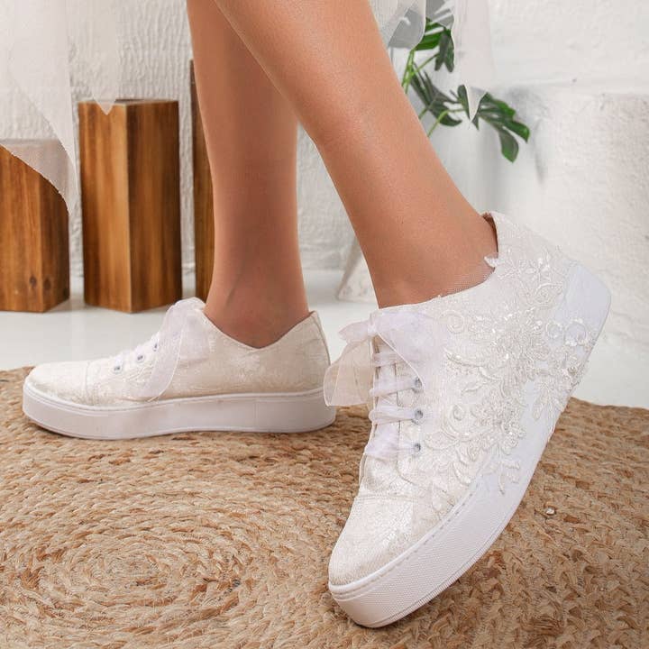 Elise - Ivory Lace Wedding Sneakers for wholesale on Faire