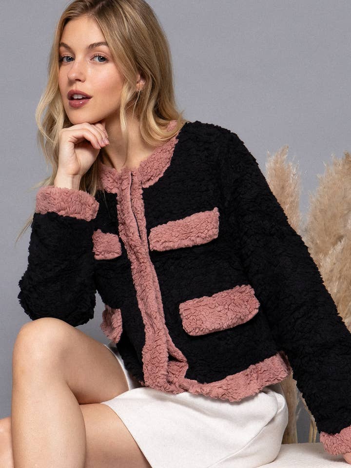 Long Sleeve Pocket Detail Faux Fur Jacket for wholesale by Active Basic | Active USA