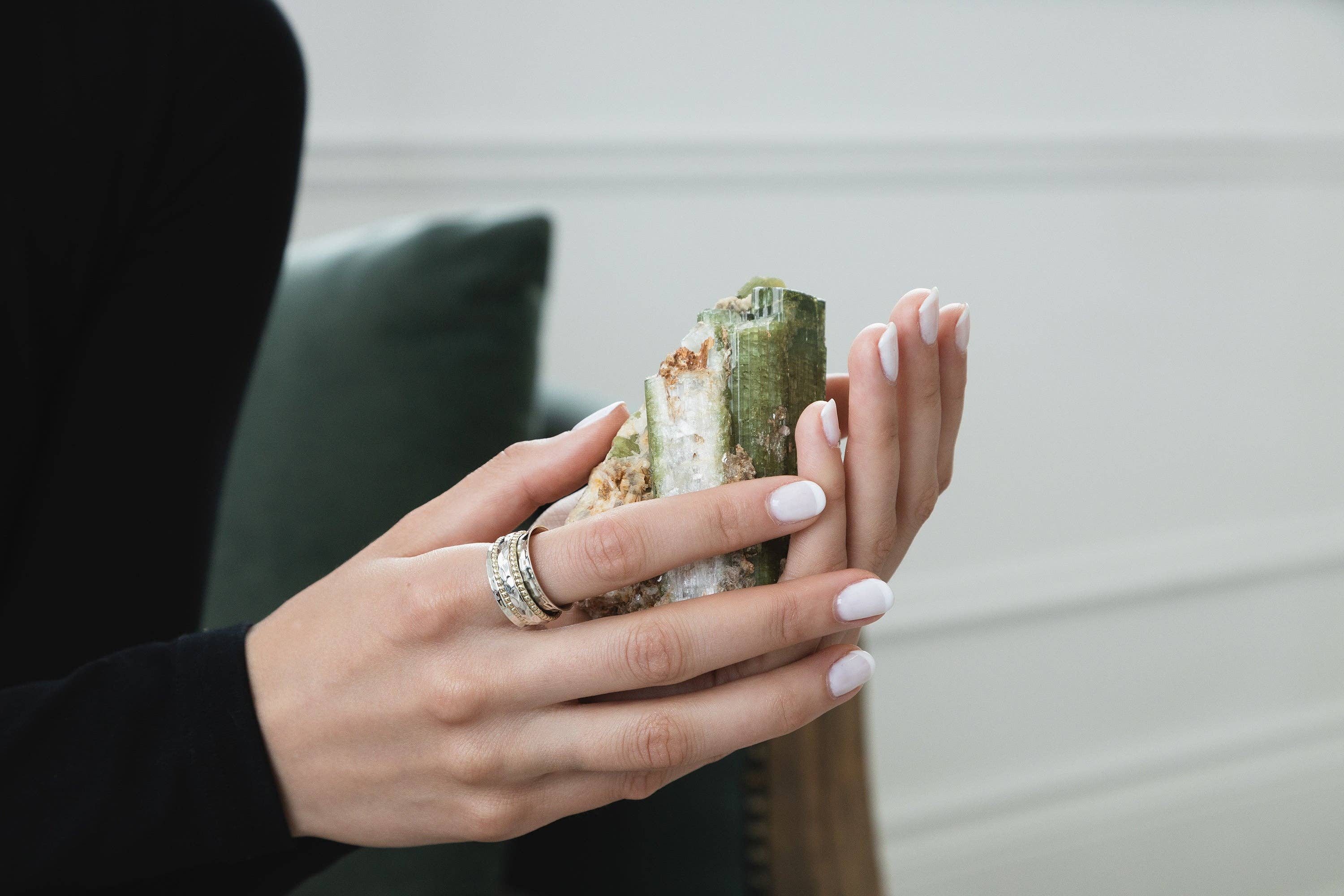 Energy Stone – Anel de banda por atacado – Anel giratório de meditação em prata esterlina Clarity3