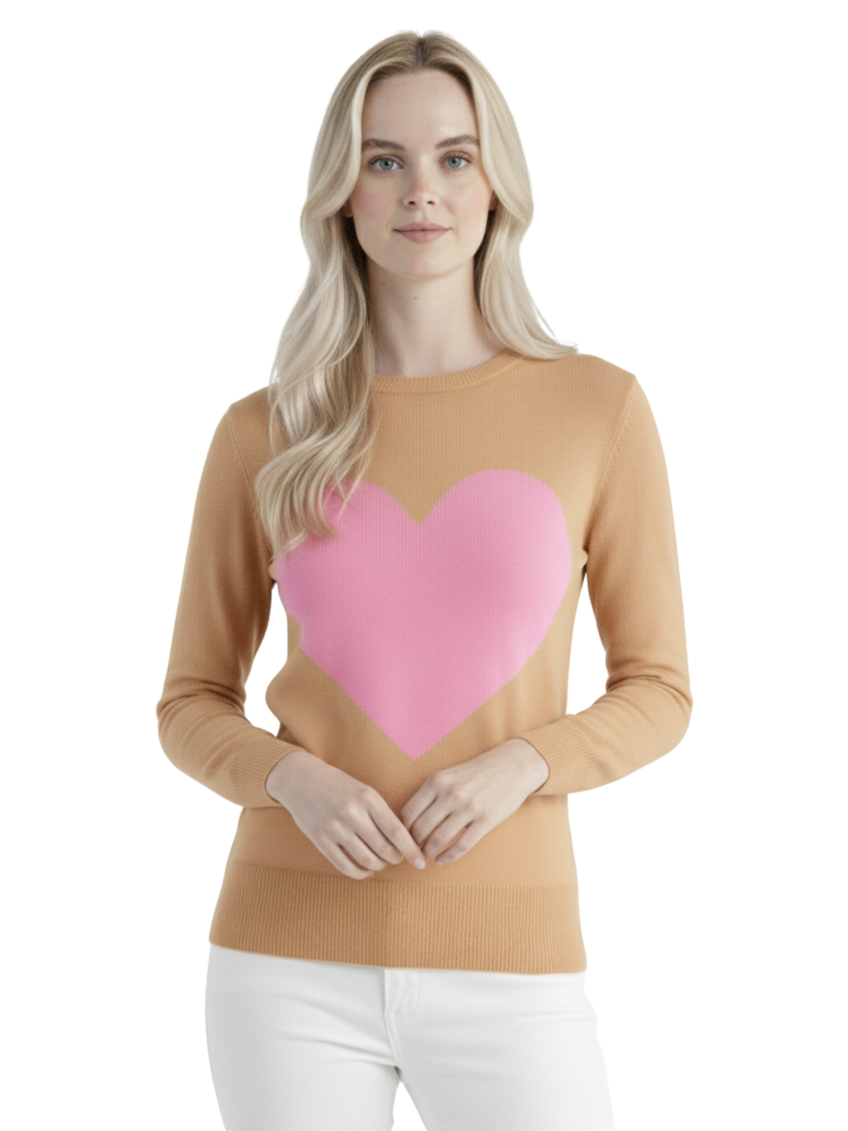 Mak - Vente Pull en maille – femme - Pull à col rond en chenille à manches 3/4 en forme de cœur MK359516