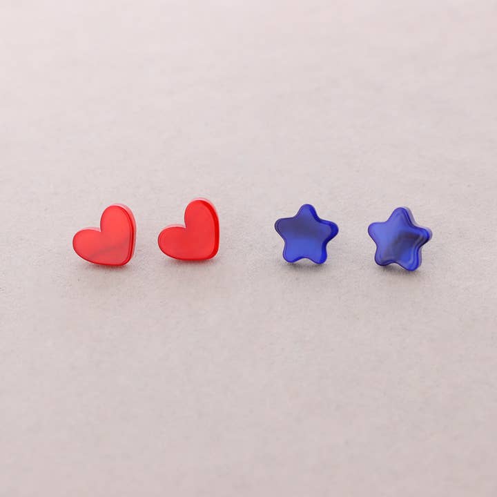 Sonata - Wholesale Snap Jewelry - Set of 2 Earrings Heart Star Resin3