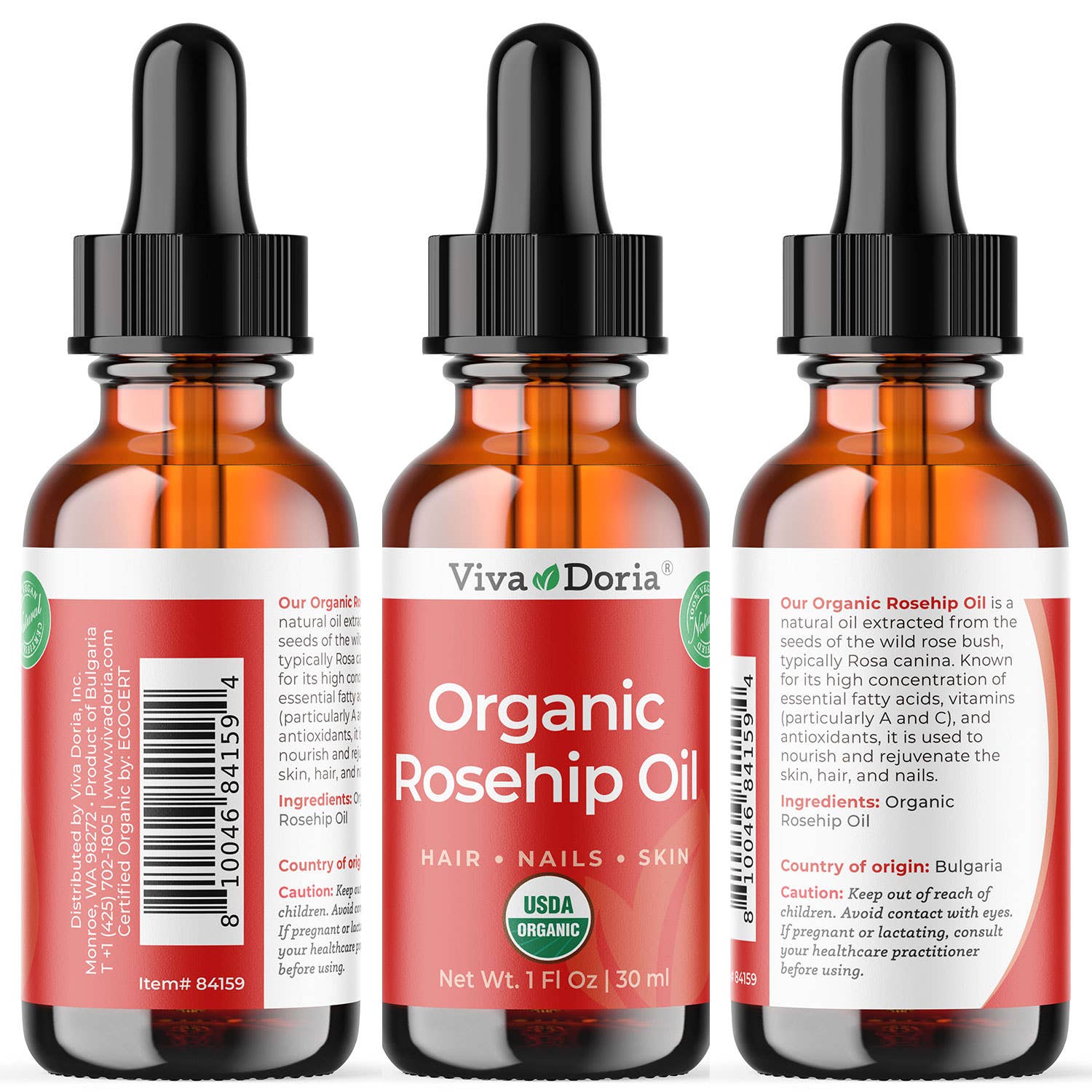 VIVA DORIA INC. – wholesale Bath/body oil – Rosehip Oil USDA Certified Organic, 1 fl oz (30 mL)1