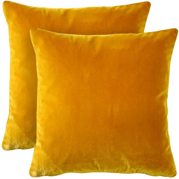 Pillow Decor - Wholesale Throw Pillow Cover - Francesca Velvet Pillow Covers, 2 Pack, 20x20", Gold Yellow0