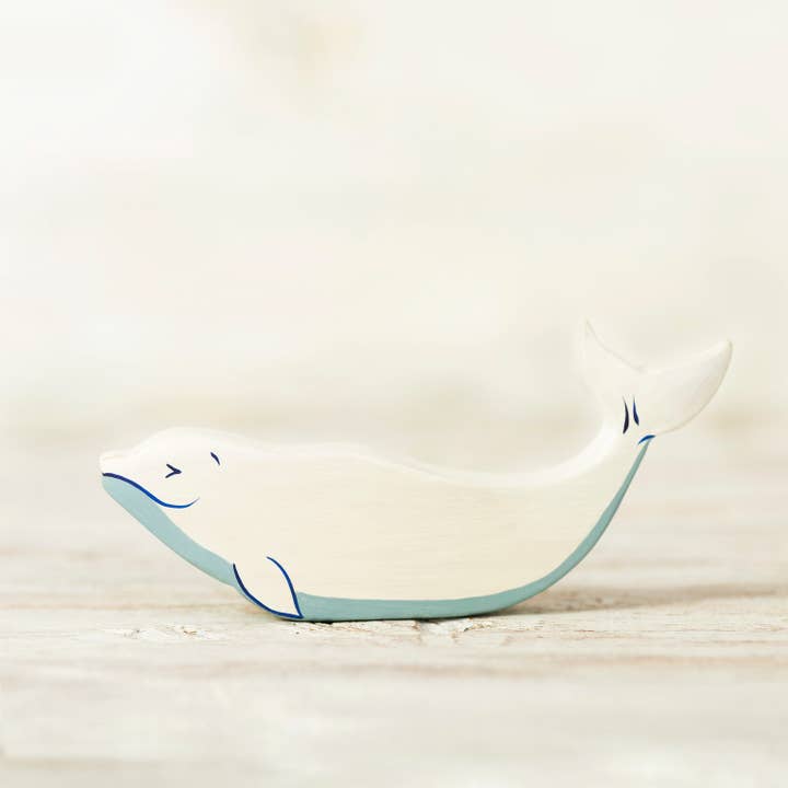 Figurine de baleine blanche en bois Jouet marsouin blanc Beluga Arctic pour la vente par Wooden Caterpillar Toys
