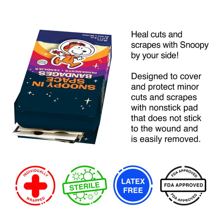 AQUARIUS, GAMAGO, ICUP, & ROCK SAWS by NMR Brands - Wholesale Bandaids/Bandages - Kids & Baby - Peanuts Snoopy in Space Adhesive Bandages