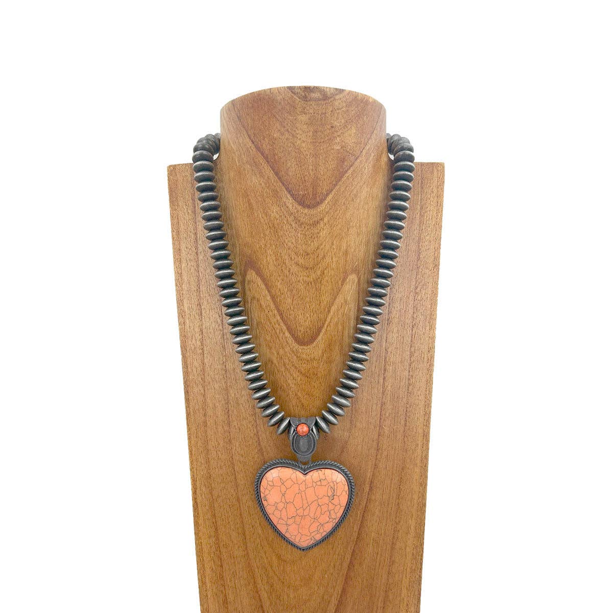 Western Elite Jewelry - Vendita all'ingrosso Collana con ciondolo/pendaglio - NKZ231124-25 Collana con perle Navajo in argento da 21 pollici con pendente in pietra a cuore turchese blu3