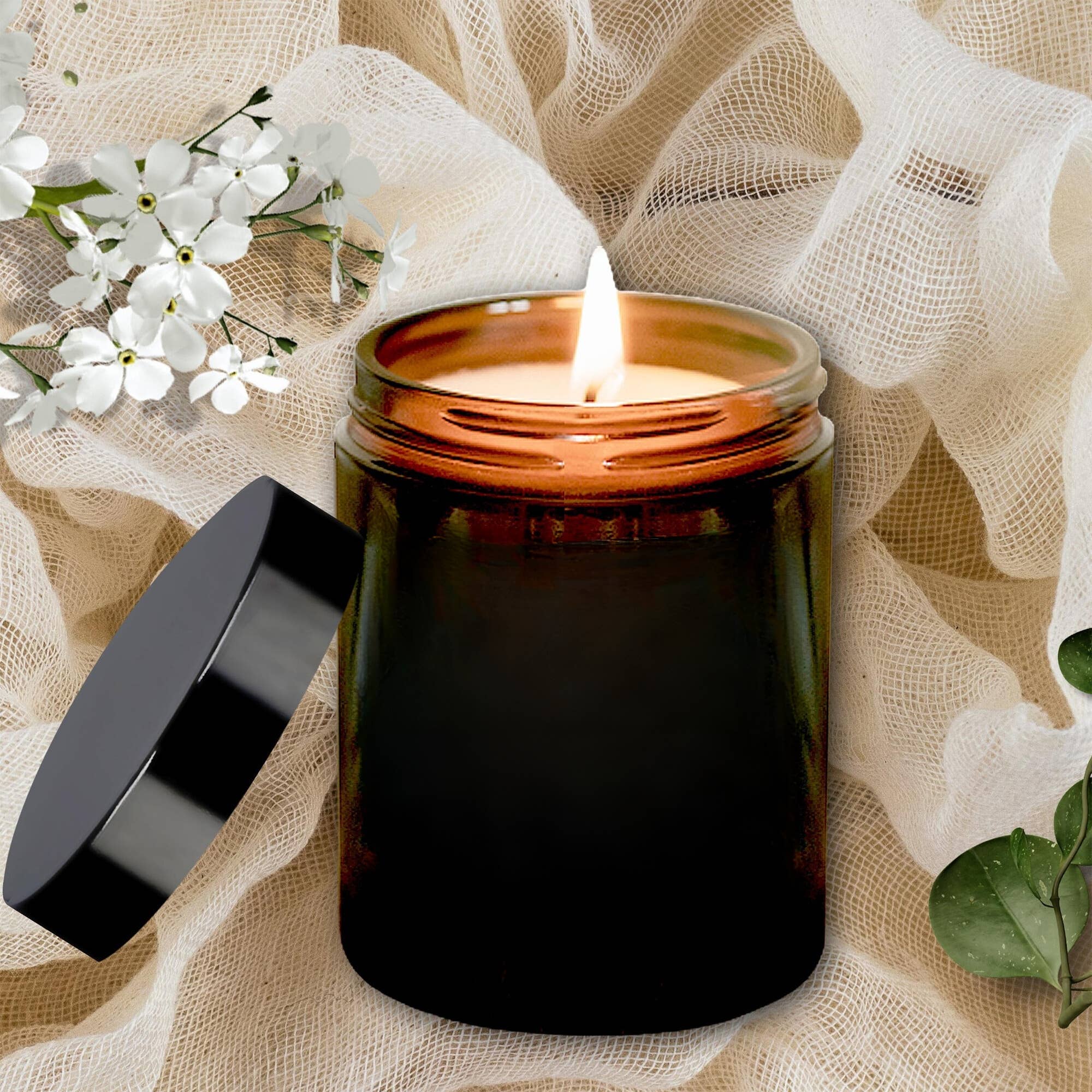 Happy Inky - Vente Bougie en bocal - Bougie végane en cire de soja avec couvercle en bois – pots noirs ou blancs4