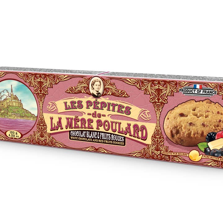 Biscuiterie La Mère Poulard - Vendita all'ingrosso Dolci ricoperti di cioccolato - ASTUCCIO COLLEZIONE PEPITE DI CIOCCOLATO BIANCO FRUTTI ROSSI 120G1