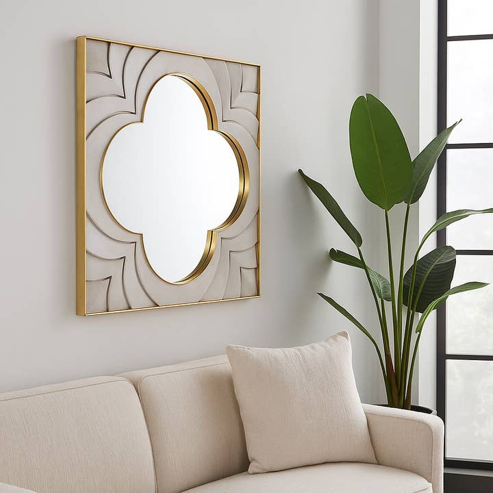 Wall Mirror - Ivory Wood Square Brass Frame, 35 in. for wholesale by Elevarre