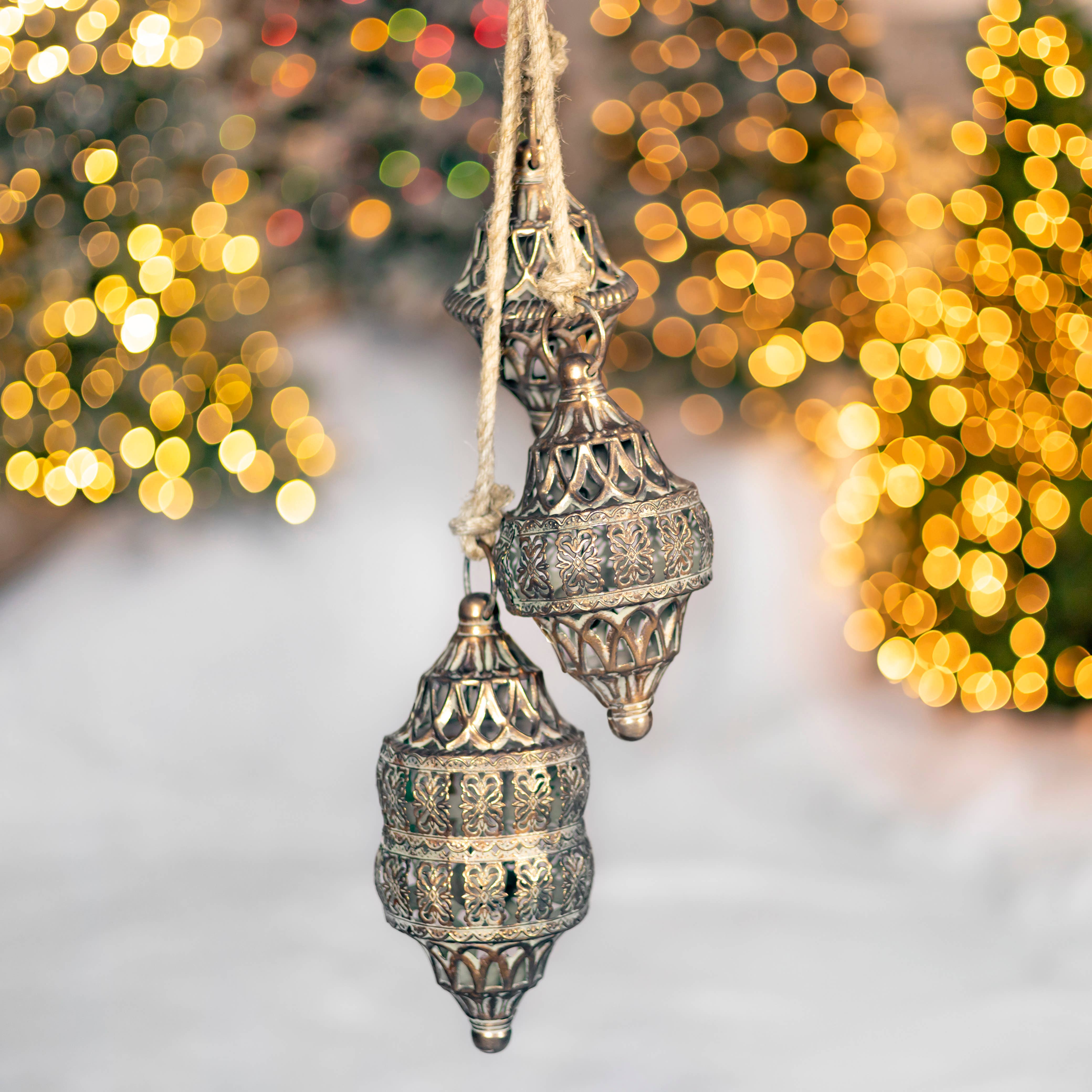 Zaer Ltd. International - Wholesale Christmas Decoration - "Blanfordia" Hanging 3-Piece Iron Bell Cluster - 7 Assorted1