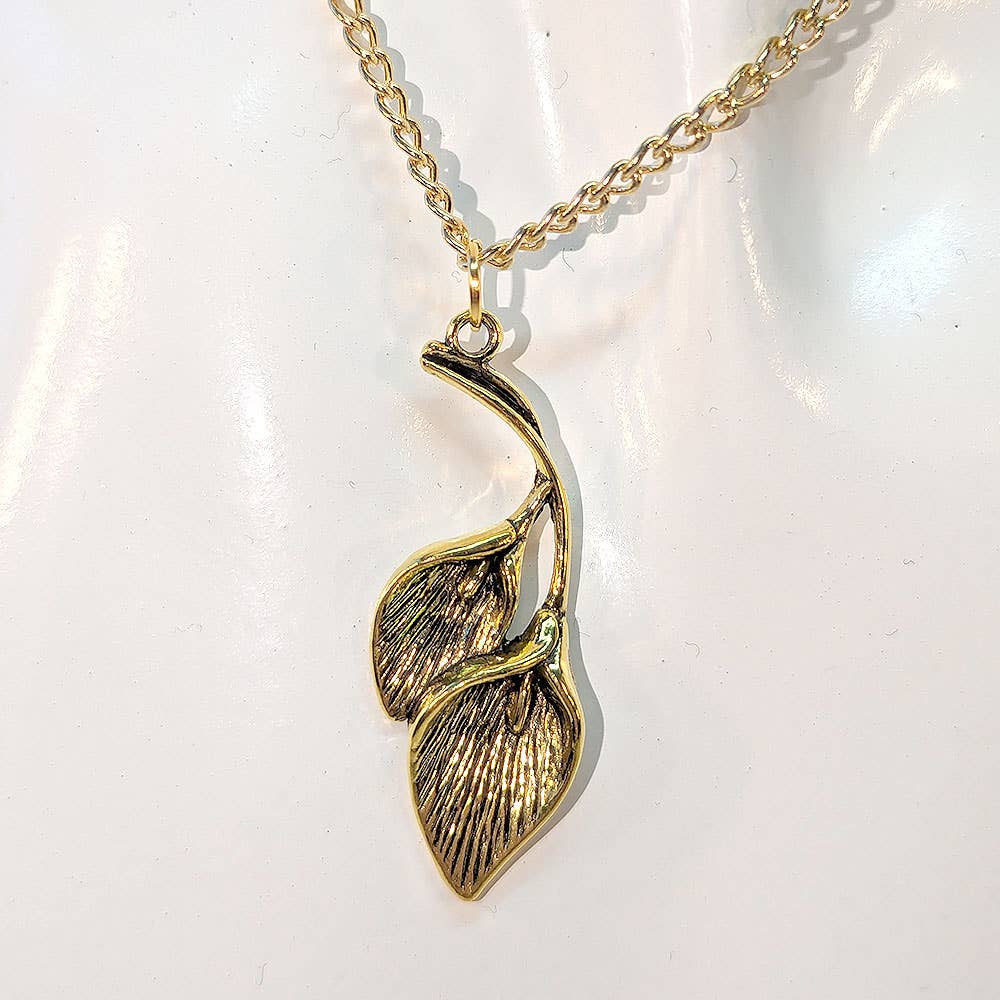 Stylish Jewelry Supply - Wholesale Pendant/Charm Necklace - Gold Double Calla Lily Drop Flowers Necklace5