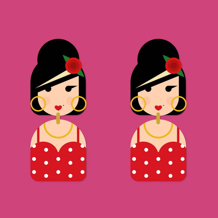 Hey There Munchquin - Wholesale Dangle Earrings - Little Icons Amy Winehouse inspired - wooden dangle earrings