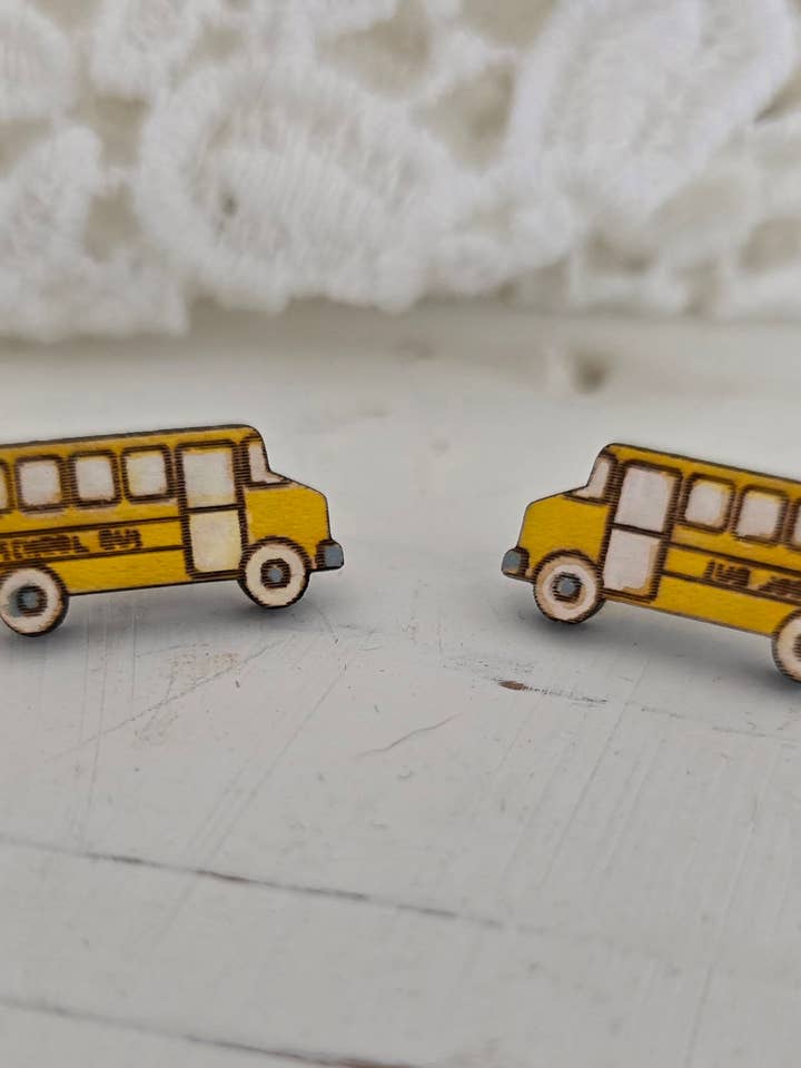 School Bus Stud Earrings/ Back to School/ Hypoallergenic for wholesale by Silver Birch Designs Jewelry