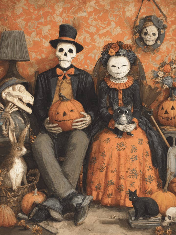 Halloween Family Portrait Halloween Art Print - 8"x10" Artwork for wholesale by Mowbi