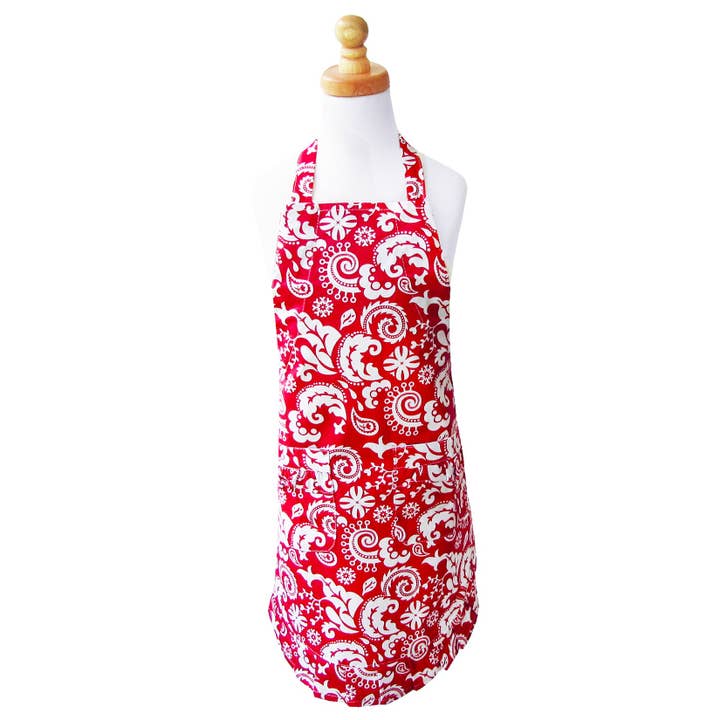 Mod Red Girls' Ruffle Apron for wholesale by Two Lumps of Sugar