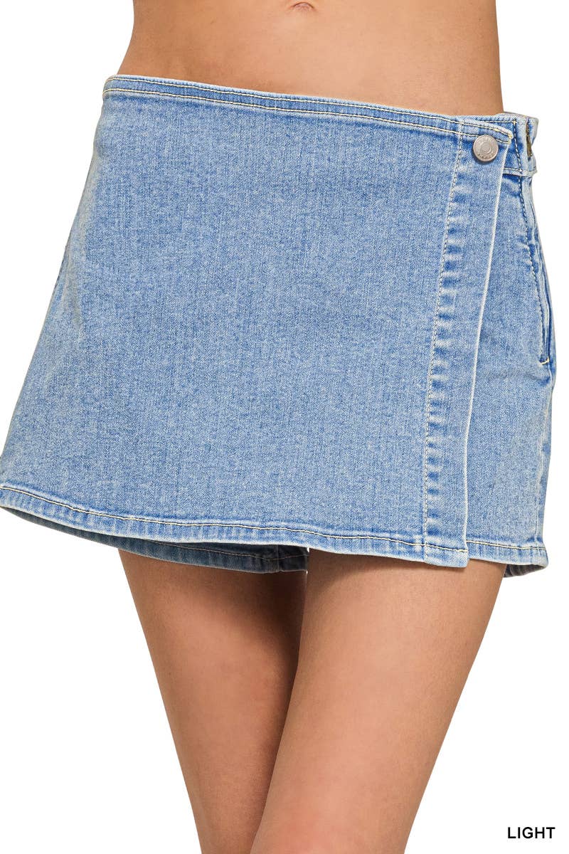 42POPS - Vente Jupe-short – femme - Jupe-culotte en denim à boutons-pression7