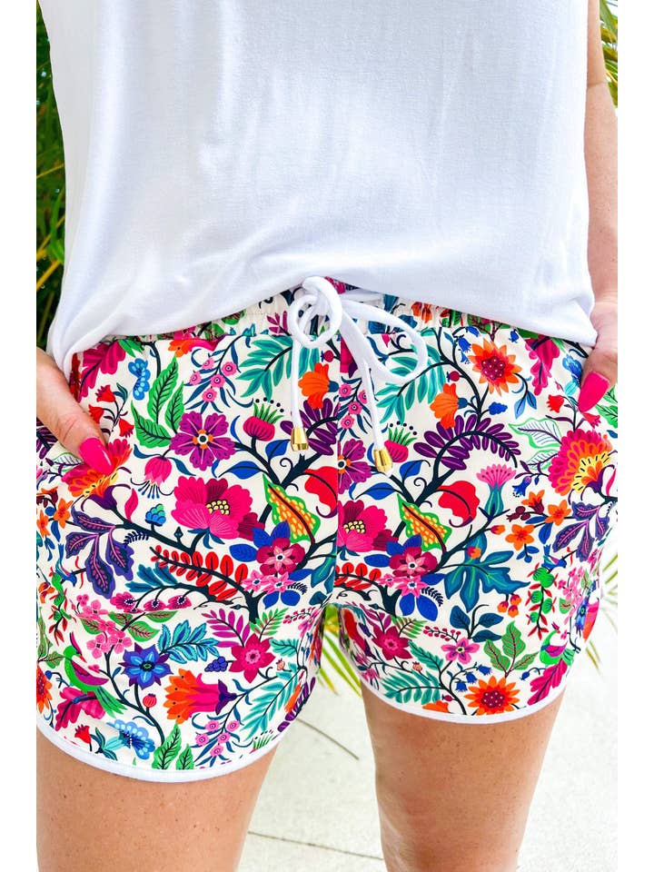 Jess Lea - Wholesale Shorts - Women's - Fiesta Time Floral Drawstring Everyday Shorts