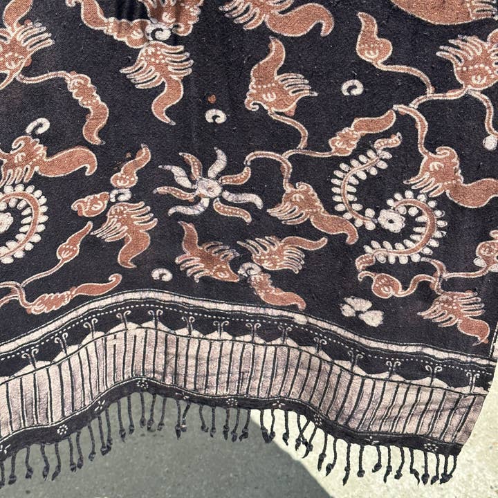 Office Objets - Wholesale Coverlet - Black and brown printed batik, Indonesian ceremonial fabric 185x5045