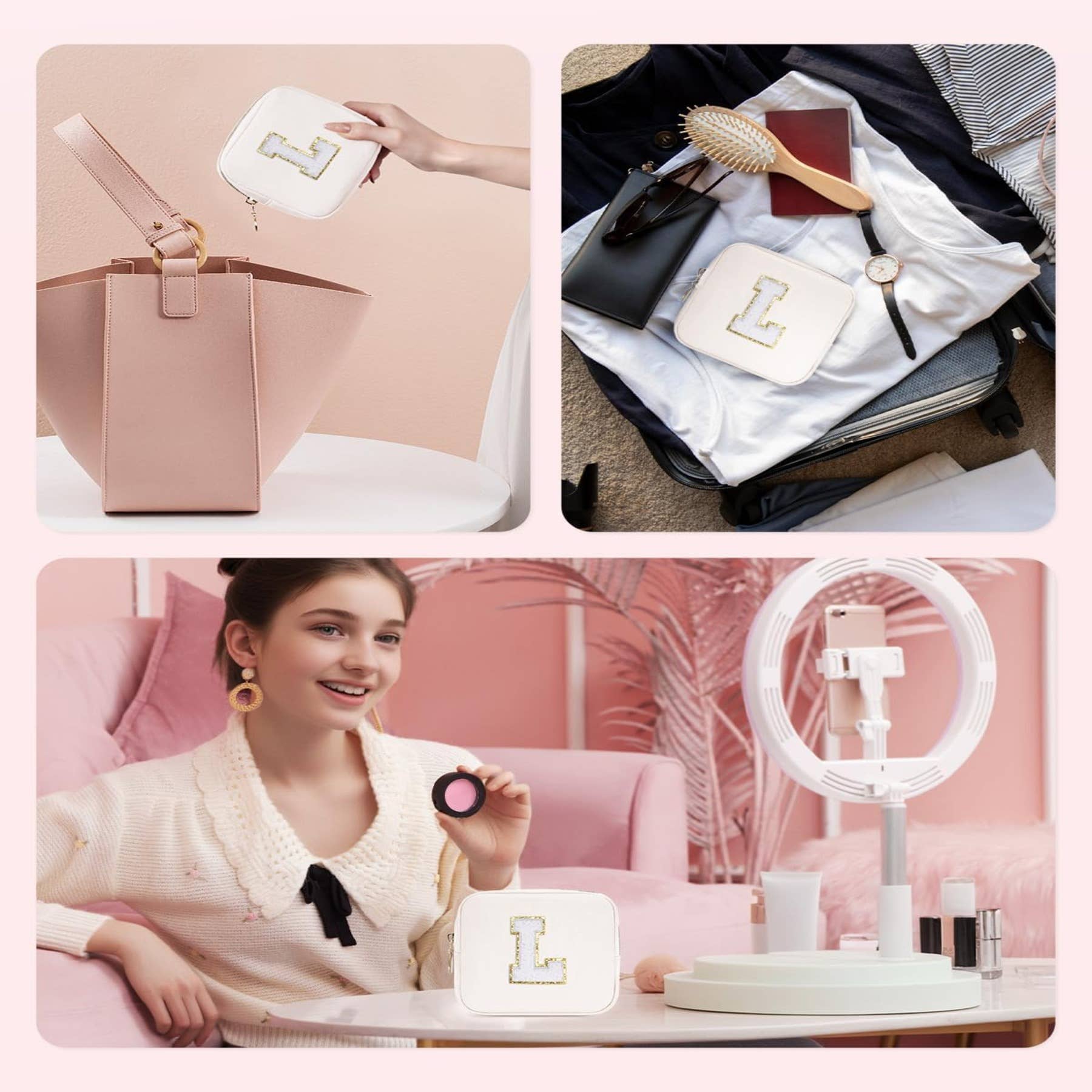 wandf – Großhandel Schmink-/Kosmetiktasche – Personalisierte Monogramm-Tasche Mini Initialen Schminktasche38